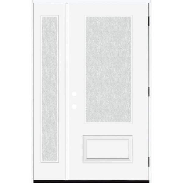 Steves & Sons Legacy 64 in. W. x 80 in. 3/4-Lite Rain Glass LHOS Primed White Finish Fiberglass Prehung Front Door Db. 12 in. SL