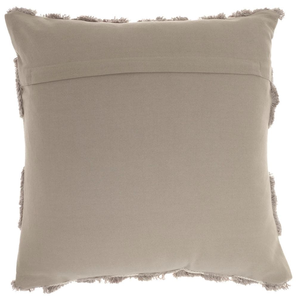 Light Gray and Ivory Tufted Geometric 18" Square Throw Pillow