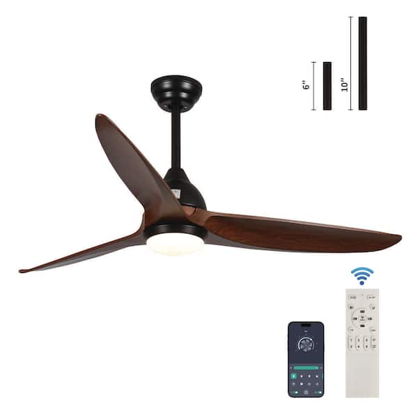 52 in. Smart Indoor Black Ceiling Fan with 3-Colors LED Light/Dimmer and DC Reversible and APP/Remote/Memory Function
