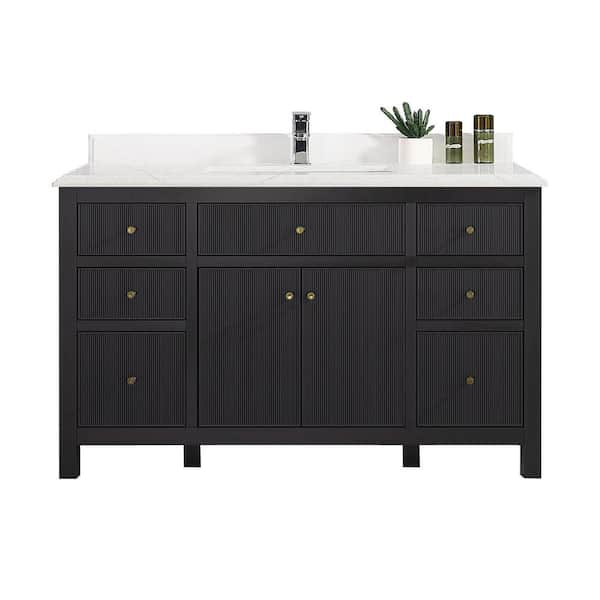 Willow Collections Sonoma 60 in. W x 22 in. D x 36 in. H Single Sink Bath Vanity in Black with Cove Edge Empira Quartz Vanity Top