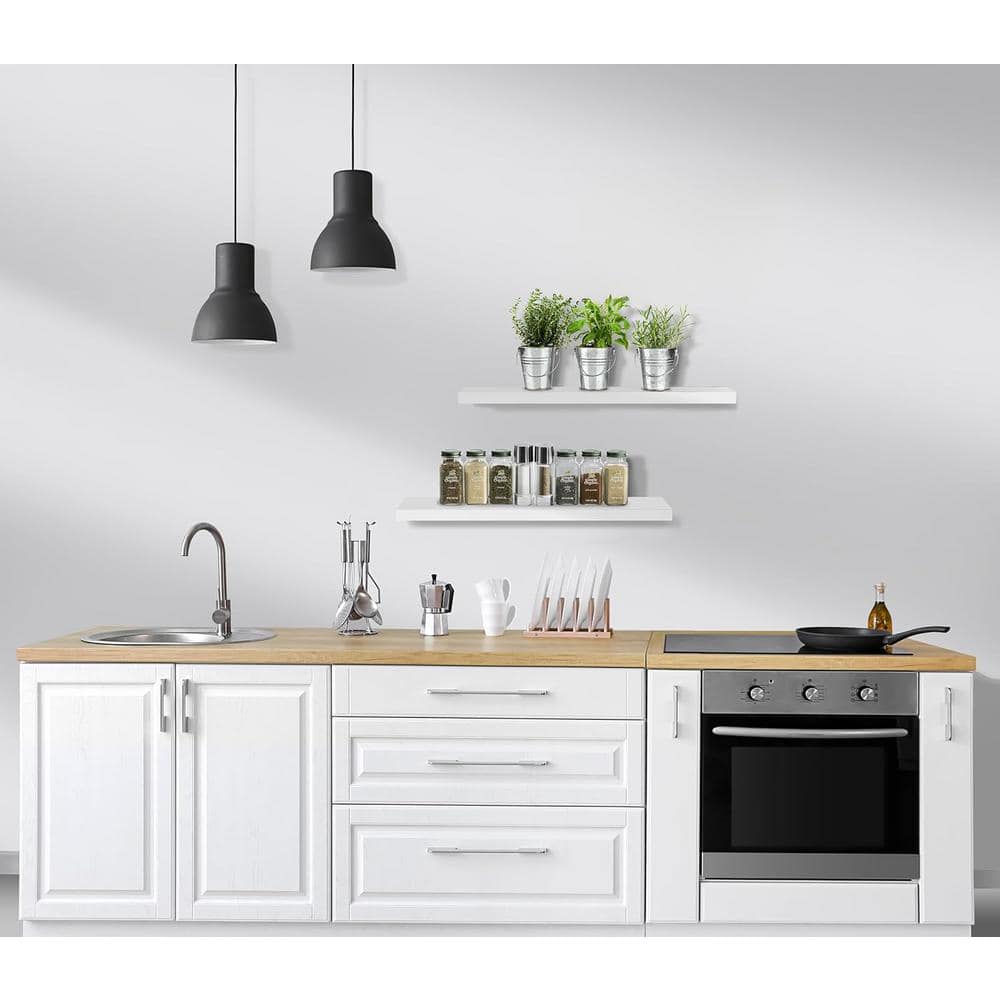 Modern White Faux Wood 25'' Floating Wall Shelf Set