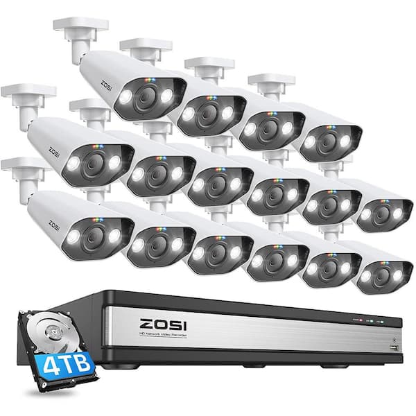 Guinness be impressed Amuse ZOSI 16-Channel 8MP PoE 4TB NVR Security Camera System with 16 Wired 8MP  Spotlight IP Cameras, 2-Way Audio, Human Detection 16DK-1828W16-40-US - The  Home Depot