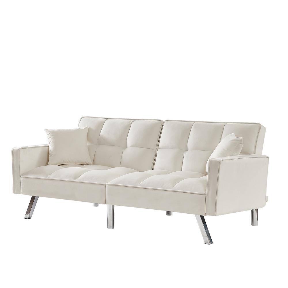 Zjoyee 74.41 in. White Velvet 2Seats Loveseats Velvet Sofa Couch Bed