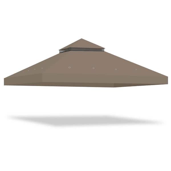 Zeus & Ruta 10 ft. x 10 ft. Brown Gazebo Canopy Top Replacement 2 Tier Patio Pavilion Cover UV 30 Sunshade