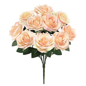 18 in. Deluxe Blush Peach Artificial Queen Rose Flower Stem Bush Bouquet (Set of 2)