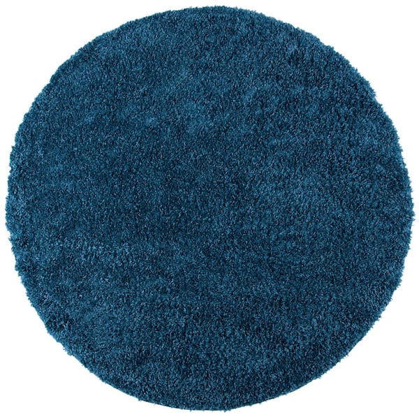 August Shag Navy 5 ft. x 5 ft. Solid Round Area Rug
