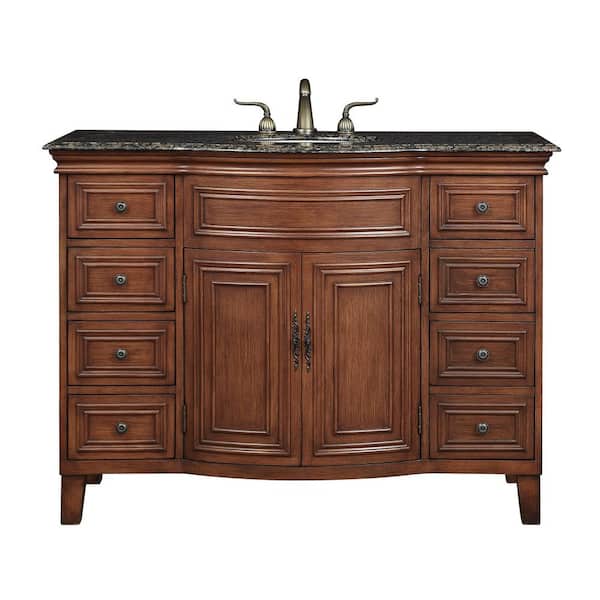 stufurhome Lane 48 in. W x 22 in. D x 36 in. H Single Sink Bathroom Vanity in Dark Cherry with Baltic Brown Granite Top