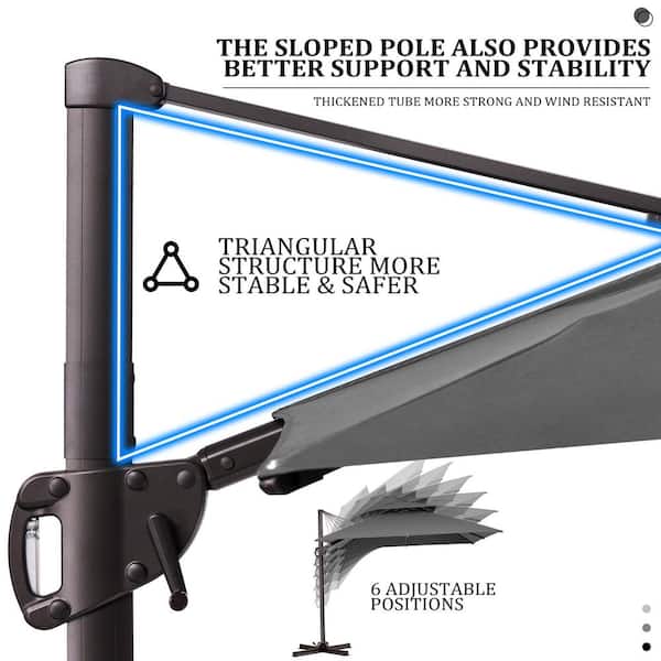 10 ft. Square Aluminum 360° Rotation Offset Cantilever Patio Umbrella in Dark Gray and 240 lbs.Umbrella Fillable Stand