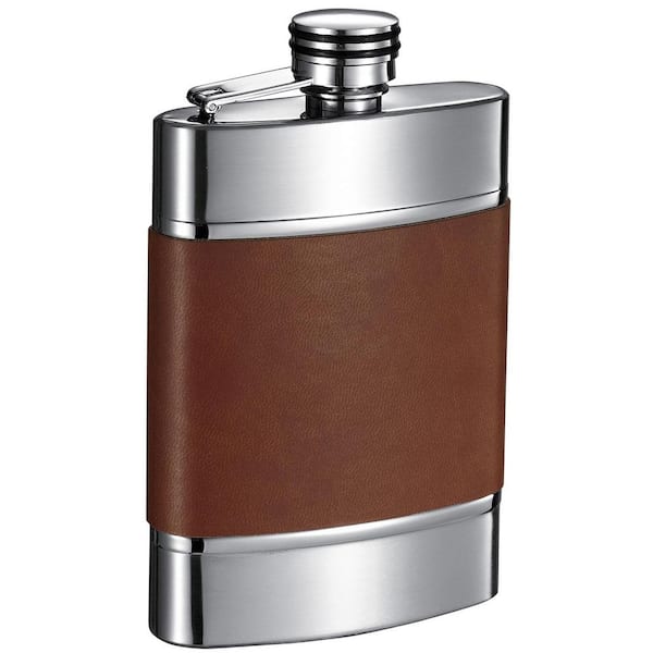 Visol Wickeln Brown and Brushed Metal Liquor Flask