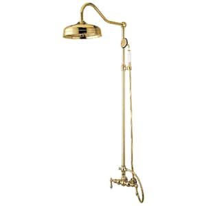 2-Handle 1-Spray Shower Claw Foot Tub Faucet with Handshower in Polished Brass (Valve Included)