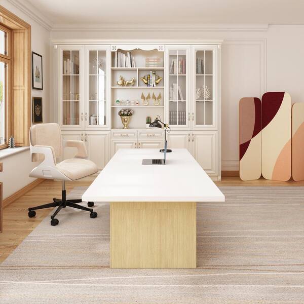 FUFU&GAGA 118 in.W White Wood Rectangle Writing Desk Meeting Desk