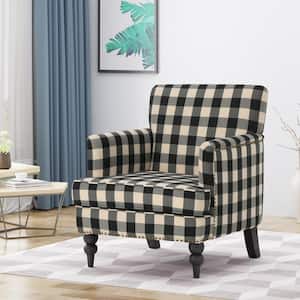 Harrison Black Checkerboard Polyester Club Chair with Nailhead Trim (Set of 1)