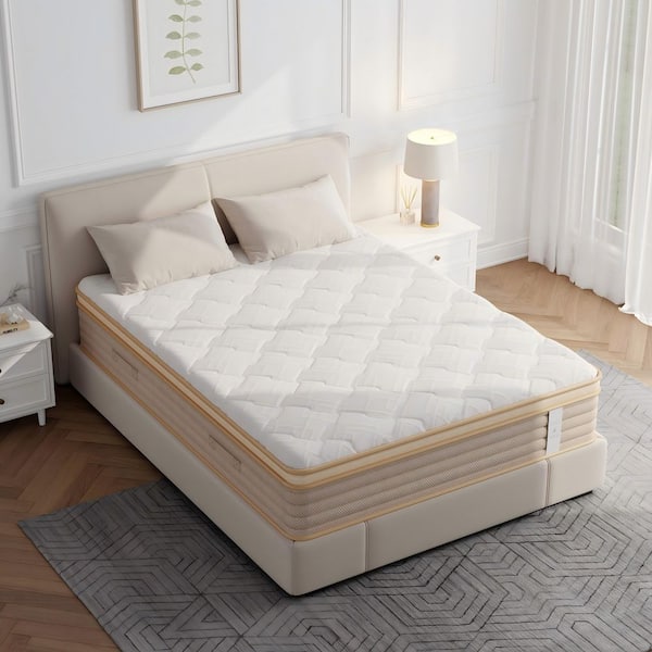 King Medium Hybrid 12 in. Bed-in-a-Box Mattress, Soft Comfort and Enhanced Durability in Ivory Tone