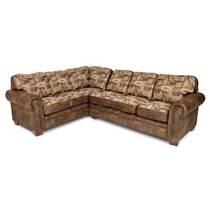 River Bend 115 in. W Rolled Arm 2-piece Microfiber L Shape Sectional Sofa in Brown Pinto with River Bend Tapestry