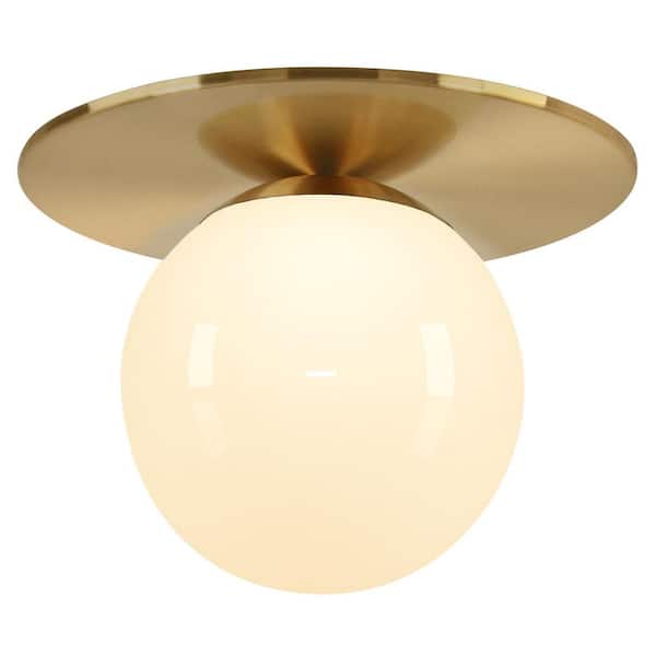Meyer&Cross Amma 12 in. 1-Light Brushed Brass and White Flush Mount with Glass Shade