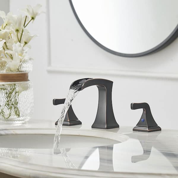 8 in. Widespread Double Handle Bathroom Faucet with Drain Kit Included in Oil rubbed bronze