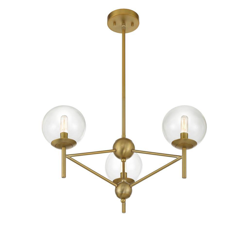 Soft Brass 3-Light Globe Chandelier with Clear Glass Shades