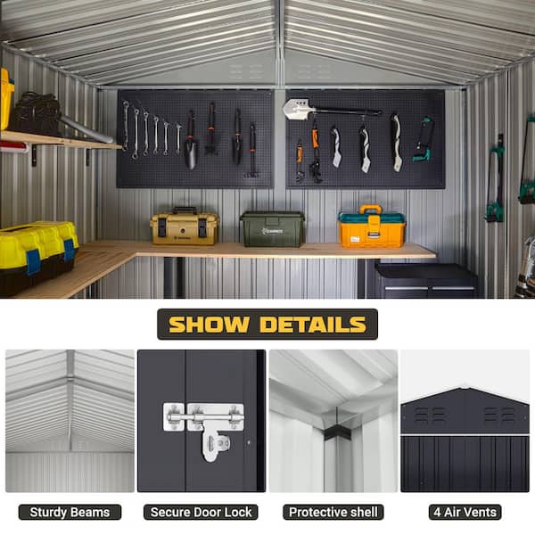 VIWAT 8 ft. W x 12 ft. D Metal Outdoor Storage Garden Tool Steel
