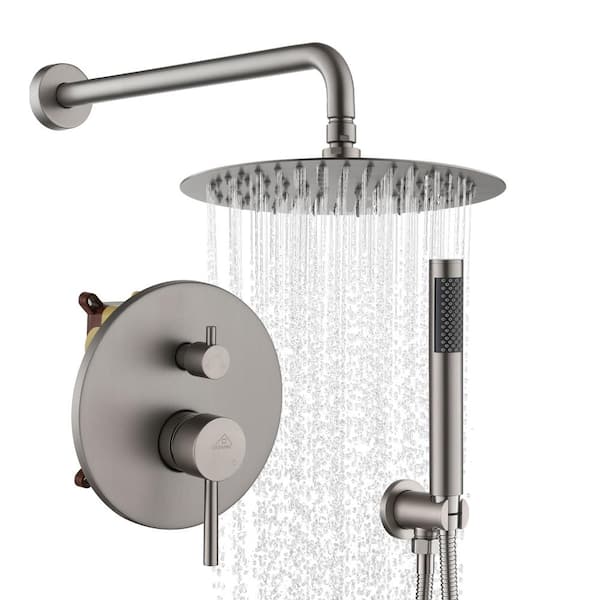 1-Spray Patterns Round 2-Functions 10 in. Wall Mount Dual Shower Heads with Handheld in Brushed Nickel