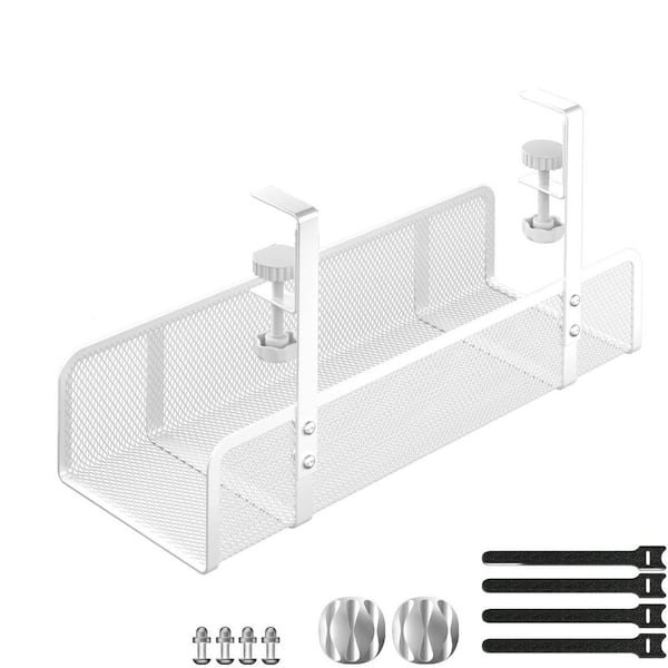 Lukyamzn Under Desk Cable Management Tray Wire Organizer Box Cord Organizer Storage Raceways No Drill Install Scratch Resistant