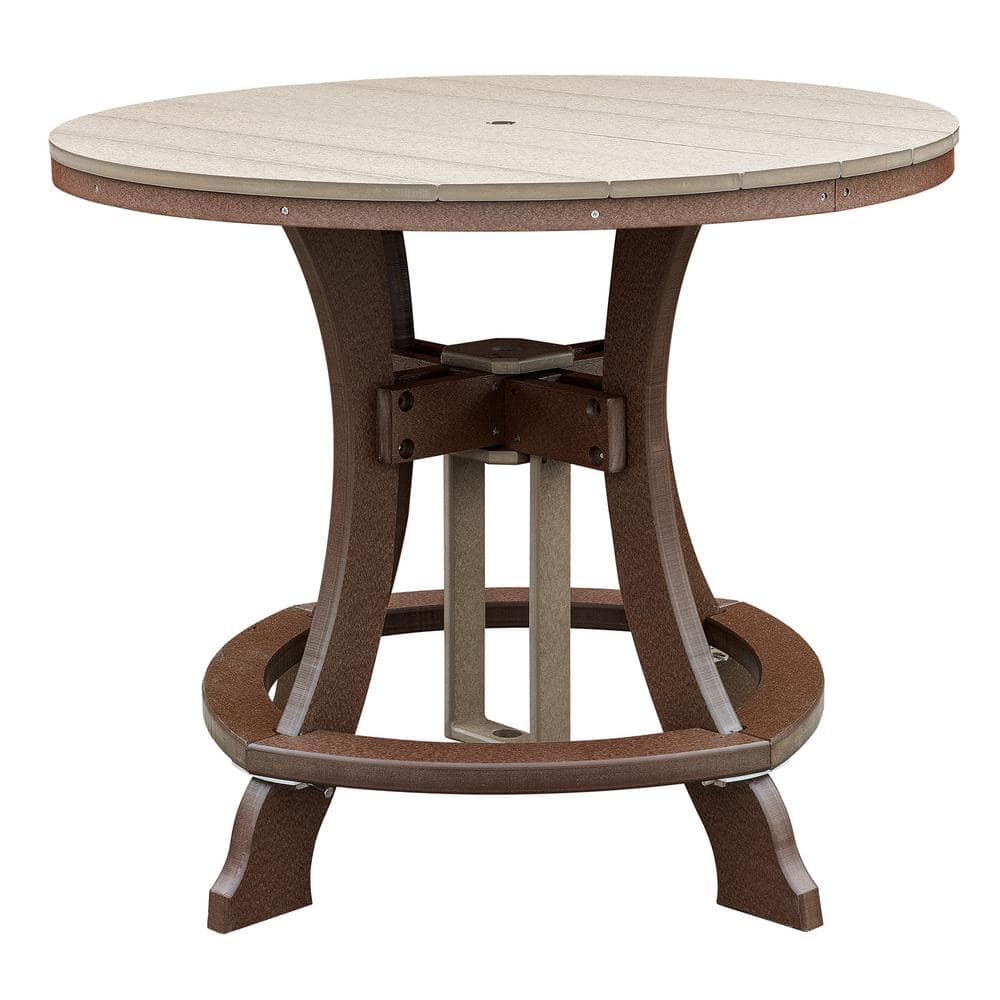Adirondack Brown Round Composite Outdoor Dining Table with Weatherwood Top