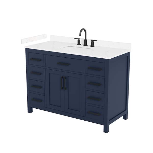 Beckett 48 in. Single Freestanding Dark Blue Bath Vanity with Carrara Cultured Marble Top