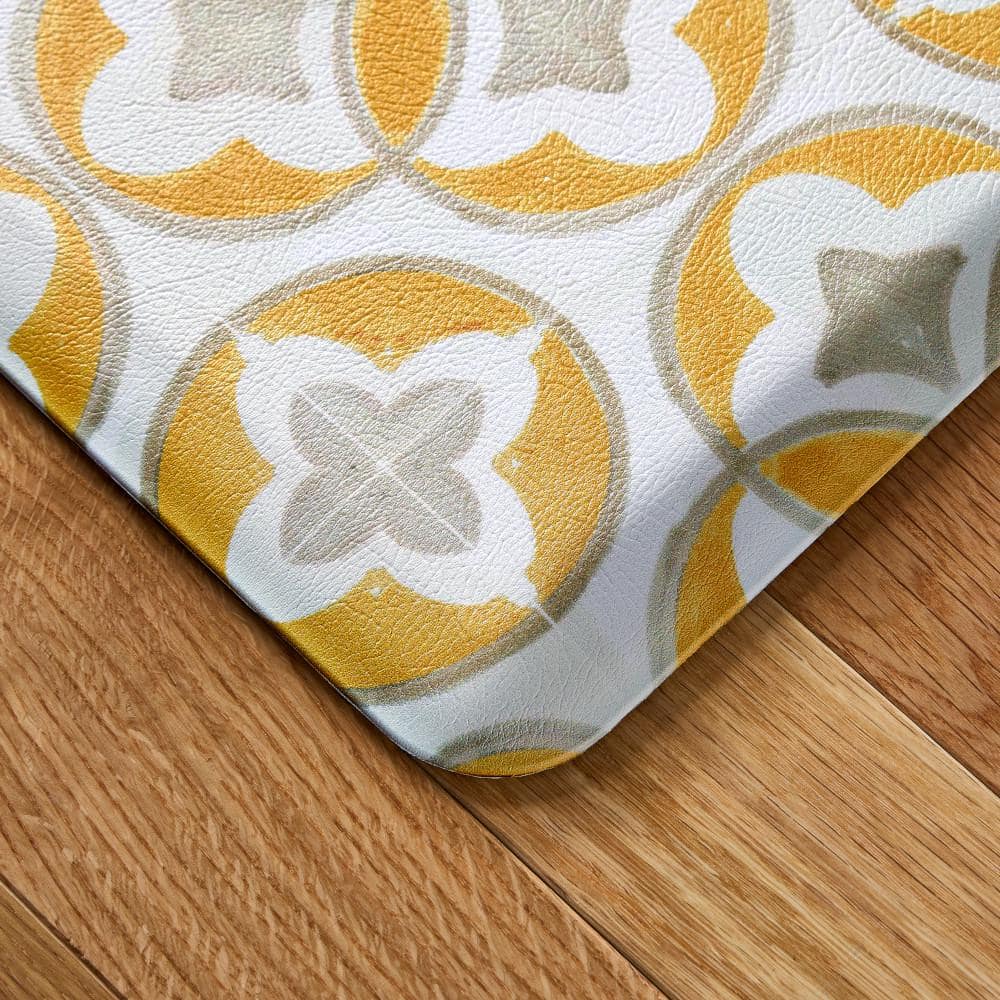 Yellow and Gray Geo Trellis Anti-Fatigue Kitchen Mat, 20"x55"