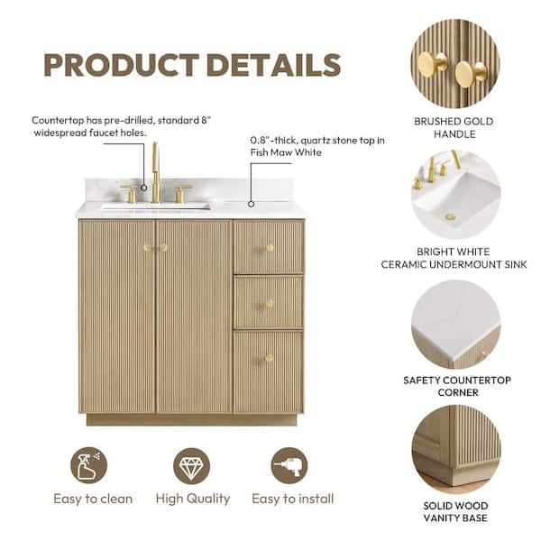 ROSWELL Oza 36 in. W x 22 in. D x 33.9 in. H Single Sink Bath