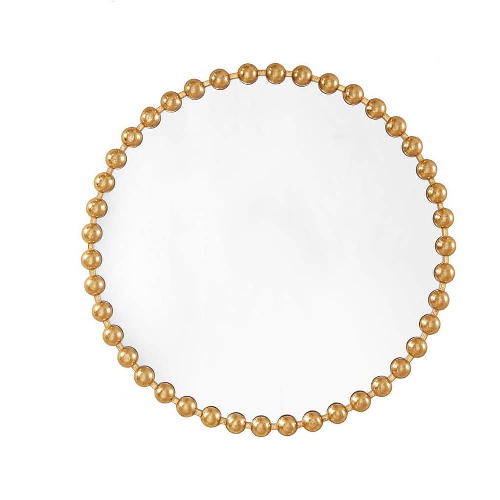 Gold 36 in. W x 36 in. H Round Framed Beaded Wall Mirror for Indoor Decor, 