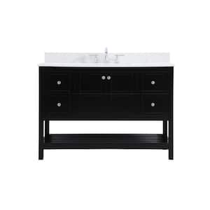 Timeless Home 48 in. W Single Bath Vanity in Black with Engineered Stone Vanity Top in White and Basin with Backsplash