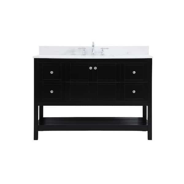 Unbranded Timeless Home 48 in. W Single Bath Vanity in Black with Engineered Stone Vanity Top in White and Basin with Backsplash