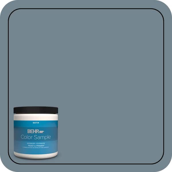 BEHR PREMIUM PLUS 8 oz. #N480-5 Adirondack Blue Satin Enamel Interior/Exterior Paint & Primer Color Sample