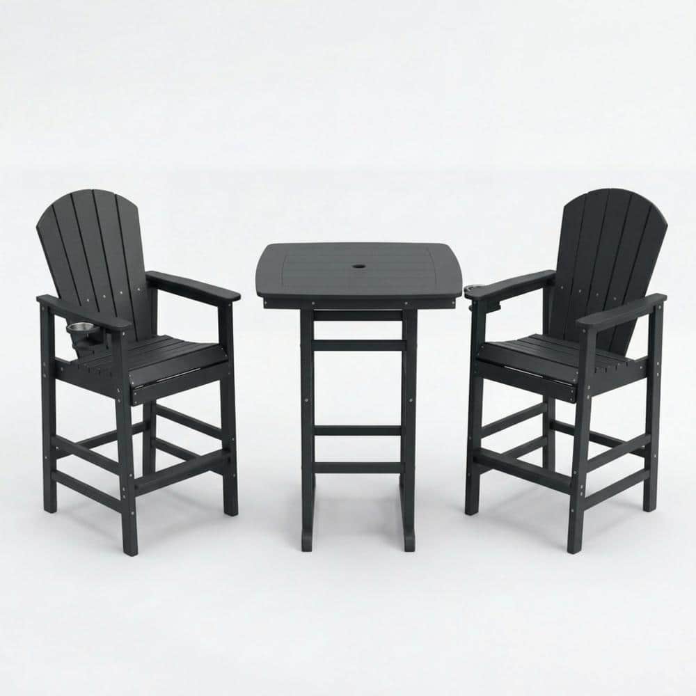 Black 3-Piece HDPE Outdoor Patio Bistro Set  with Top Table and 2 Chairs for Patios price history on PriceWatchPro