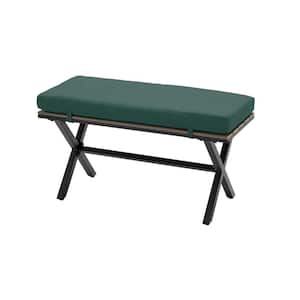 Laguna Point Brown Steel with Wood Top Outdoor Patio Bench with CushionGuard Charleston Blue-Green Cushions