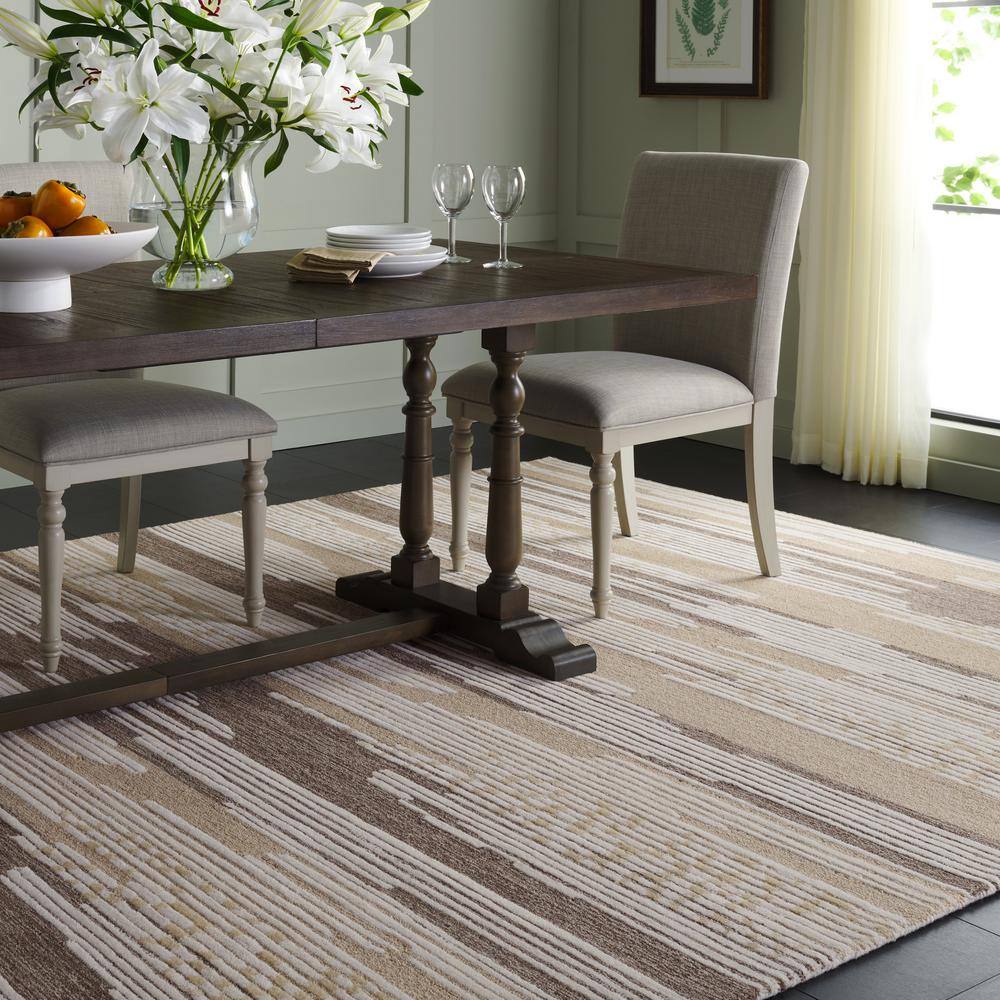 Red and Beige Abstract Tufted Wool Area Rug, 3' x 5'