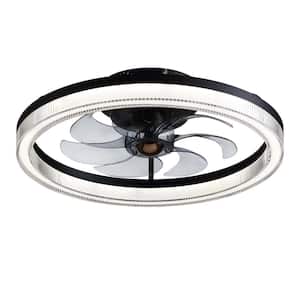 20 in. Indoor Black Ceiling Fan with LED Light Small Flush Mount Ceiling Fan with Remote Modern Low Profile Ceiling Fan