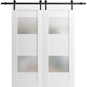 32 in. x 96 in. 2 Panel Frosted Glass White Solid MDF Sliding Barn Door with Hardware Kit