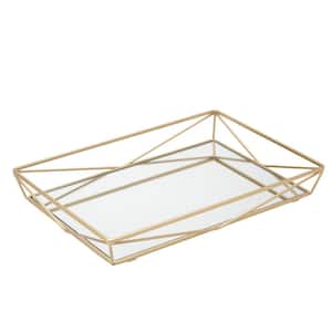 Large Geometric Mirrored Vanity Tray in Satin Gold