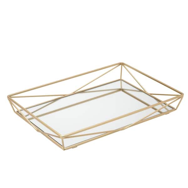 Home Details Large Geometric Mirrored Vanity Tray in Satin Gold