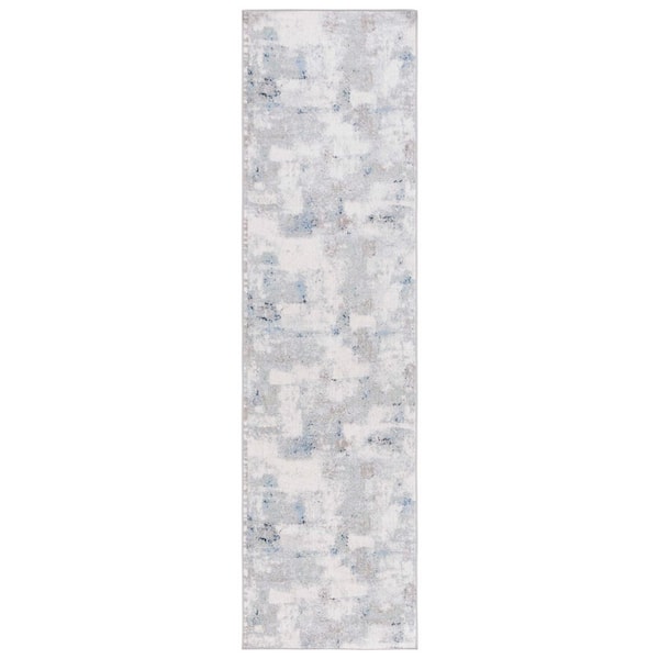 Bayside 2 ft. x 8 ft. Blue/Gray Distressed Abstract Geometric Washable Runner Rug
