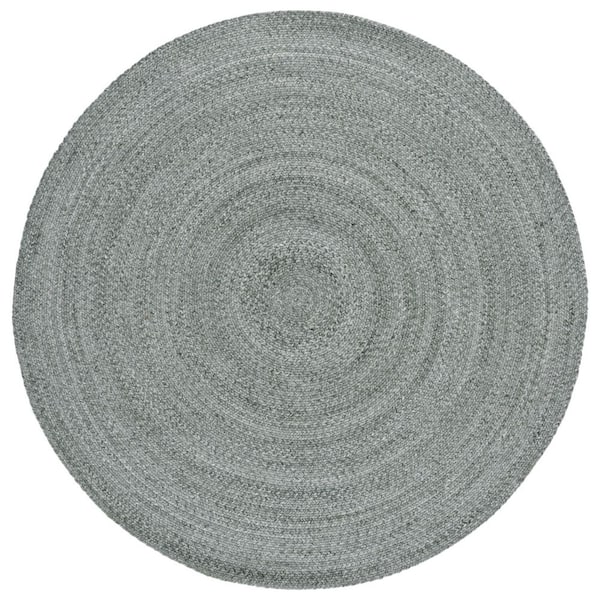 Braided 5 ft. x 5 ft. Olive Solid Color Distressed Round Area Rug