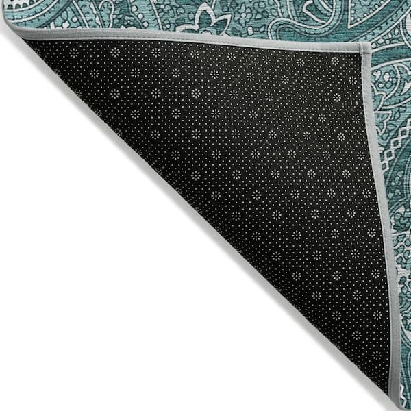 Teal Blue, Aqua, Ivory 9 ft. x 12 ft. Woven Paisley Polyester Rectangle Indoor/Outdoor Area Rug