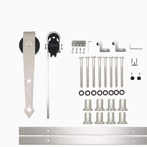 HOMACER 11 ft./132 in. Brushed Nickel Non-Bypass Sliding Barn Door Hardware Kit Arrow Design Roller for Single Door