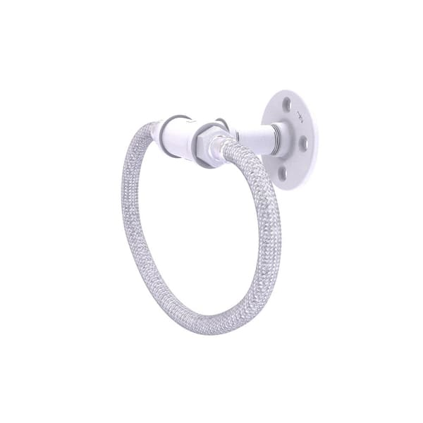 Allied Brass Pipeline Collection Towel Ring with Stainless Steel Braided Ring in Matte White