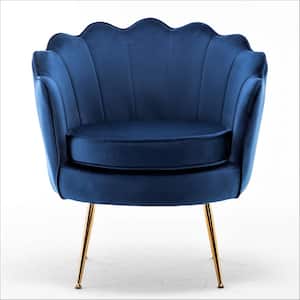 Cavett 28.3 in. Wide Navy Blue Velvet Barrel Chair with Gold Metal Legs