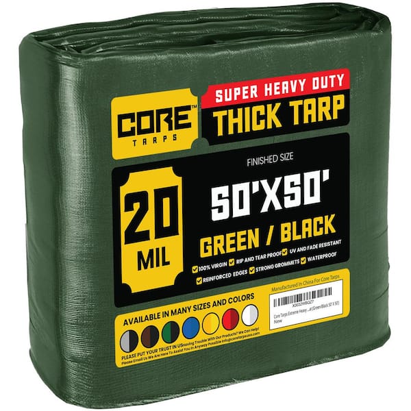 50 ft. x 50 ft. Green/Black 20 Mil Heavy Duty Polyethylene Tarp, Waterproof, UV Resistant, Rip and Tear Proof