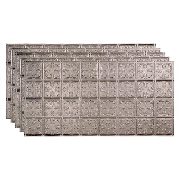 Fasade Traditional 10 2 Ft X 4 Ft Glue Up Vinyl Ceiling Tile In Galvanized Steel 40 Sq Ft