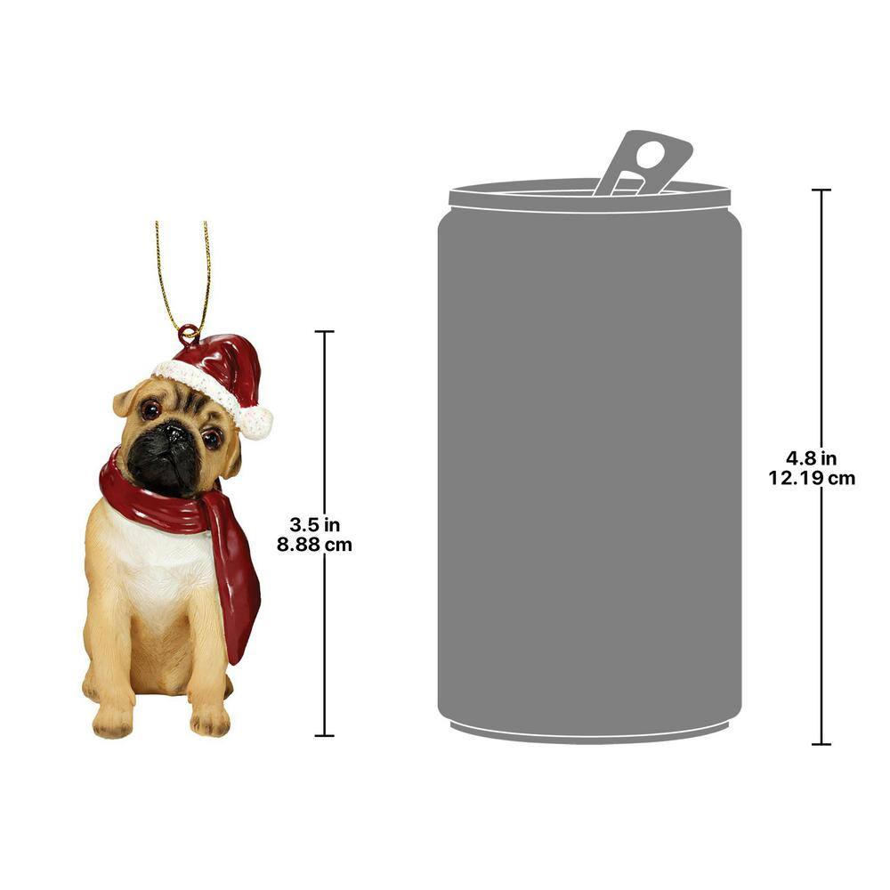 Festive Pug Dog Ornament with Santa Hat and Scarf