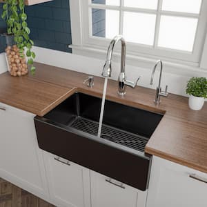 Farmhouse Fireclay 29.88 in. Single Bowl Kitchen Sink in Black Gloss