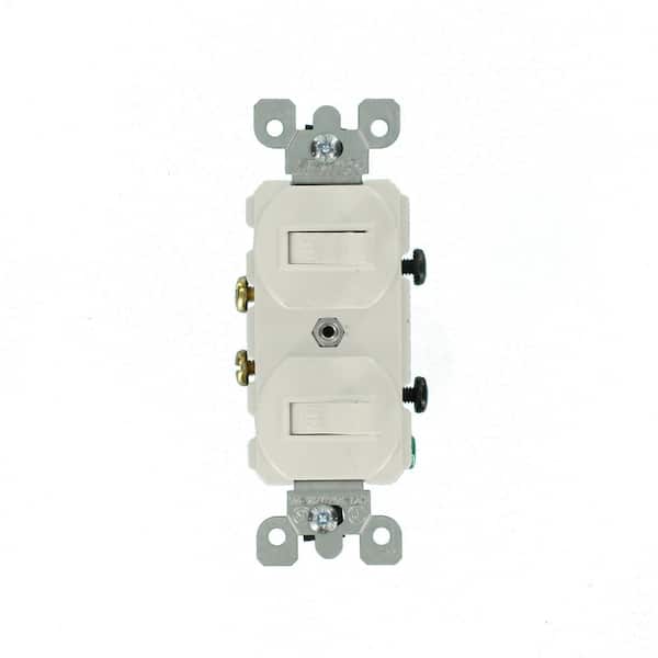 15 Amp Combination Double Switch, White 15 Amp Combination Double Switch, White